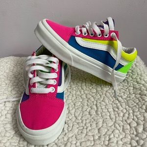 Vans Old Skool Neon Color-Block Skate Shoe - Little Kid- Pink / Purple / Yellow